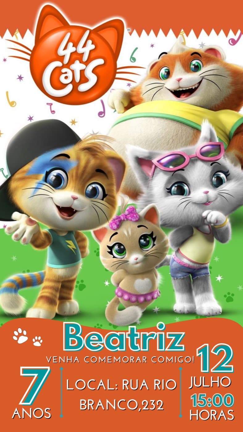 הזמנה לילדים — יום הולדת — 44 Cats — נטע